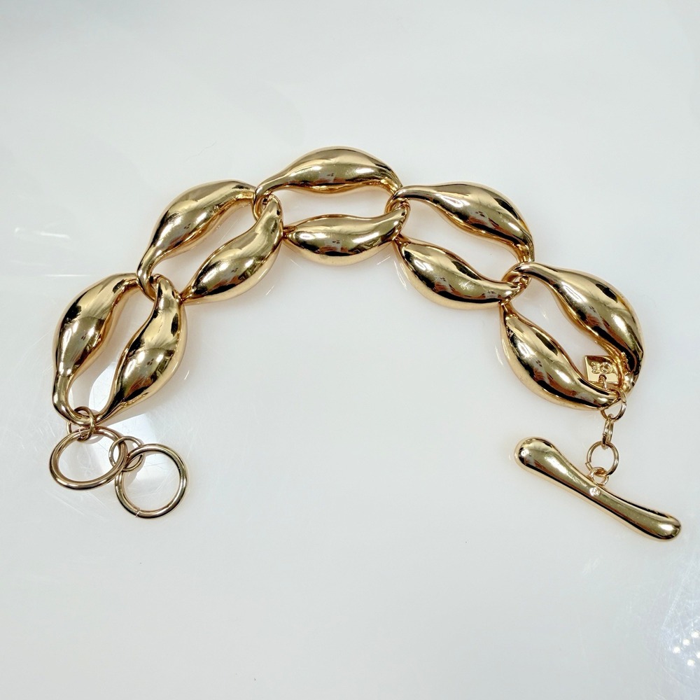 Chunky Gold Tone Bracelet Classic Chunky Chain Toggle Adjustable 6.5" - 7.25"